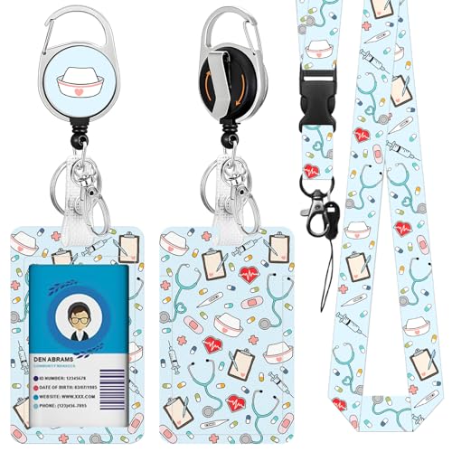 Nurse ID Badge Holder with Lanyard, Funny Docter Retractable Reel Clip - color: Nurse-blue