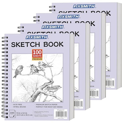 FIXSMITH 9"X12" Sketch Book, 100 Sheets, 68 lb/100gsm,4 Pack Purple - color: Purple, size: 9"x12"-4 Pack