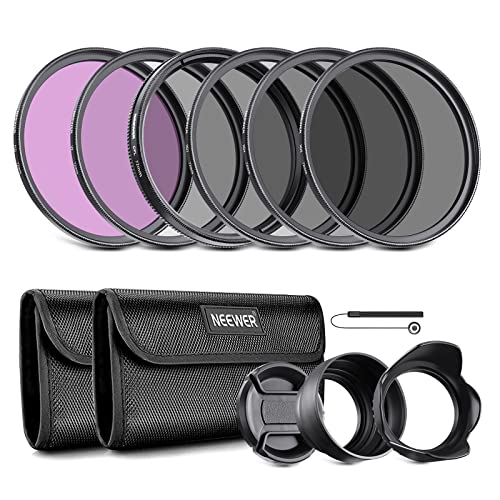 Neewer 72mm ND Lens Filter Kit: UV, CPL(Circular Polarising), FLD, ND2, ND4, ND8, Lens Hood and Lens Cap Compatible with Canon Nikon Sony Panasonic DSLR Cameras - size: 72mm