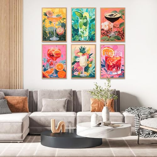 6 Pack Paint by Numbers Kit for Adults, Cocktail Drinks Canvas Painting Set - color: Cocktail-1