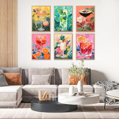 6 Pack Paint by Numbers Kit for Adults, Cocktail Drinks Canvas Painting Set - color: Cocktail-1