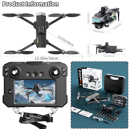 5.6” Touch Screen Drone with 3-Axis Gimbal & 4K Camera, 5G FPV Transmission, GPS + Optical Flow Positioning, Brushless Motor, 360° Laser Obstacle Avoidance, 7-Level Wind Resistance, Return to Home – Professional Aerial Photography Quadcopter for Adults