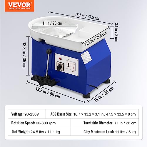 VEVOR Pottery Wheel 11inch 350W Ceramic Wheel Forming Machine Accessory Kit - size: 11in-350W