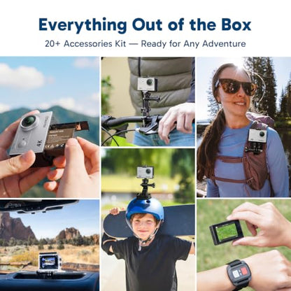 AKASO EK7000 4K30FPS 20MP WiFi Action Camera with EIS Ultra HD 131FT Waterproof Underwater Camera Remote Control 4X Zoom Support External Microphone - color: Silver