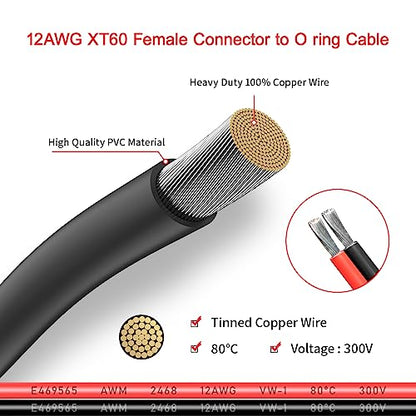 ELFCULB XT60 to Ring Terminal Cable 12AWG 2FT - color: 12AWG XT60 Female to O Ring, size: 2FT