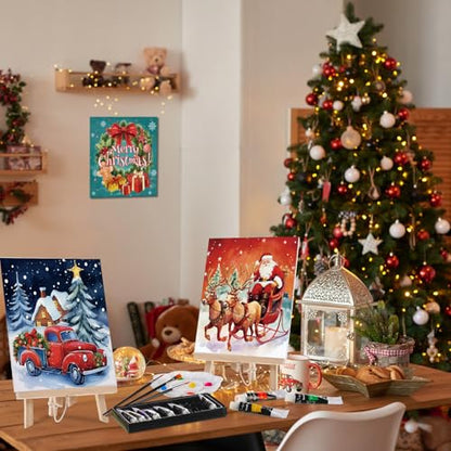 Cholemy 36 Pcs Paint and Sip Kit Gift for Adults 8''x10'',Christmas A - style: Christmas A