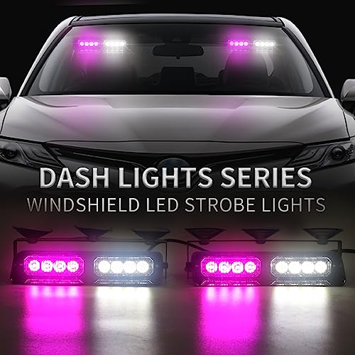 XRIDONSEN 2 in 1 Dash Strobe Lights Purple White 16 LED Windshield Lights - color: Purple/White/Purple/White