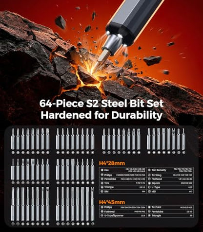 Wesdut 76-in-1 Mini Electric Screwdriver Set, [Precise Torque Control] Magnetic Power Precision Screw driver, Rechargeable Tiny Cordless Repair Tool Kit, for Eyeglass, Watch, Computer, PS5, Electronic