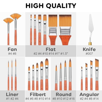 25Pcs FENORKEY Paint Brushes for Acrylic, Watercolor & Gouache Painting