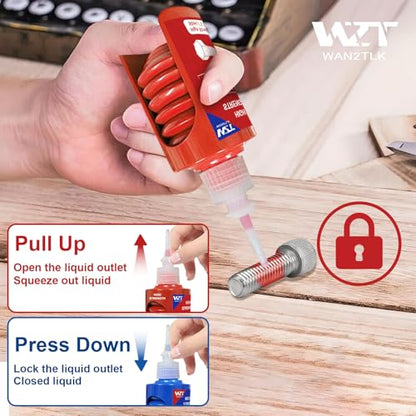 Thread Lock Blue and Red, Lock Tight Threadlocker Medium and High Strength, Thread Locker for Nuts, Bolts, Fasteners and Metals, Prevent Loosening and Corrosion (50 mlx2)