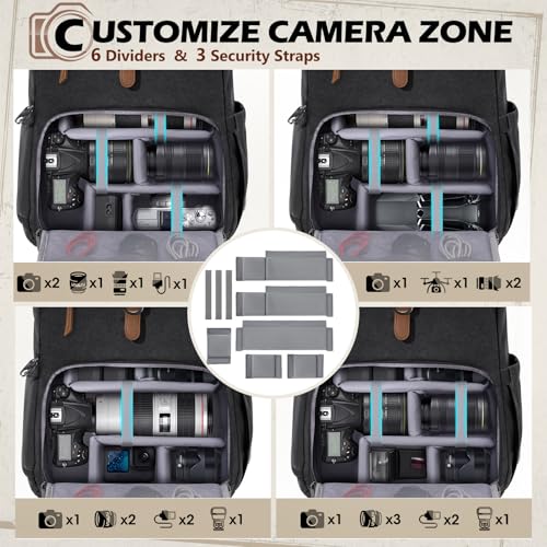 RAINSMORE Camera Backpack, DSLR SLR Mirrorless Camera Bag for Photographer - color: Black