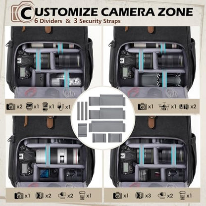 RAINSMORE Camera Backpack, DSLR SLR Mirrorless Camera Bag for Photographer - color: Black