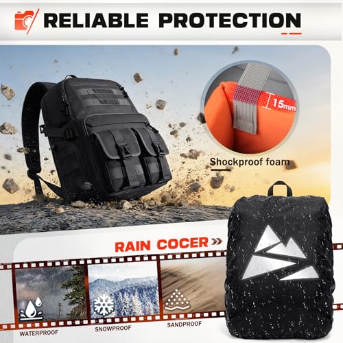 RAINSMORE Camera Backpack, DSLR/SLR/Mirrorless Camera Bag for Photographers - color: Black