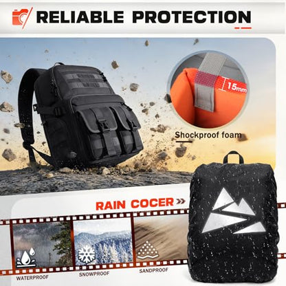 RAINSMORE Camera Backpack, DSLR/SLR/Mirrorless Camera Bag for Photographers - color: Black