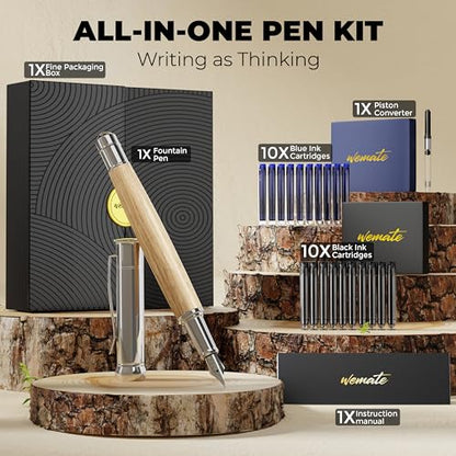 WEMATE Fountain Pen Set for Writing, Fine Nib, Yellow Oak - color: Yellow, style: Oak