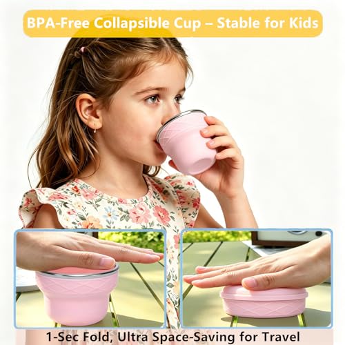 IYYI Collapsible Cup for Travel, Upgraded Foldable Cup with Lid - color: Pink