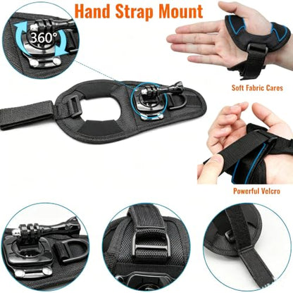 Accessories Kit for Action Camera, Chest Strap Harness + Head Strap Mount + 360° Rotating Hand Strap Mount and Backpack Clip Holder, 4 in 1 Universal Adjustable Sport Camera Accessories Kit