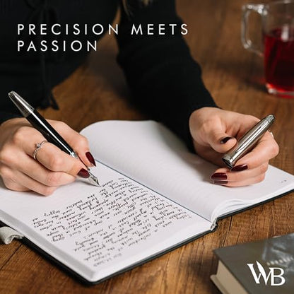 Wordsworth & Black Majesti Luxury Fountain Pen Set for Writing, Medium Nib - color: Black Chrome, style: Medium Nib