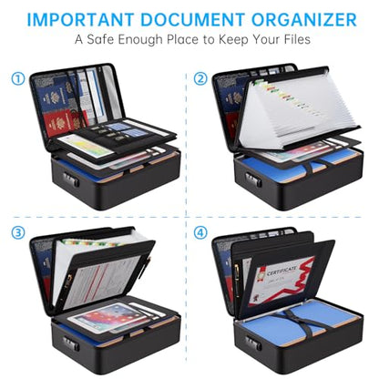ENGPOW Fireproof Document Box with Lock,5200℉ Multi-Layer File Organizer - color: Black, size: 16.1" x 12" x 5.1"