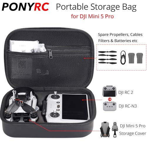 Mini 5 Pro Case, Portable PU Leather Small Storage Bag Case for DJI Mini 5 Pro Fly More Combo, DJI RC 2/ RC-N3 Controller and Other Accessories