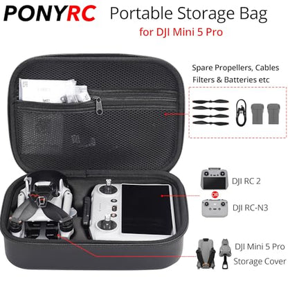 Mini 5 Pro Case, Portable PU Leather Small Storage Bag Case for DJI Mini 5 Pro Fly More Combo, DJI RC 2/ RC-N3 Controller and Other Accessories