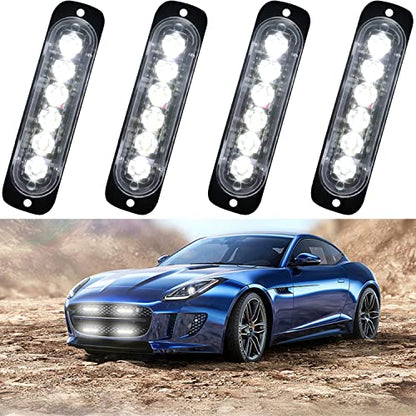 6LED Car Truck Emergency Beacon Warning Hazard Flash Strobe Light White/White 4-pack - color: White White