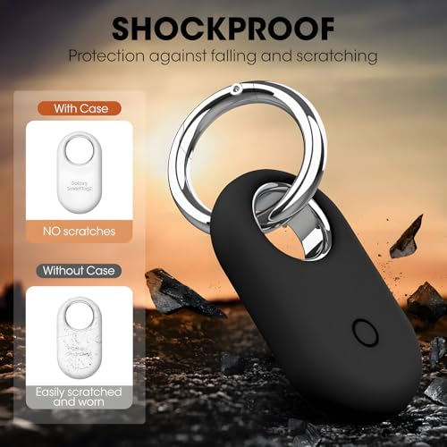 Smart Tag 2 Case Compatible with Samsung Galaxy SmartTag2 Holder, Anti Lost Secure Keyring for Keys Pet Collar Luggage Bag Travel, Full Cover Protective SmartTag 2 Keychain, 4-Pack Black/Blue