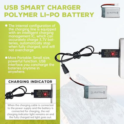 sea jump 2PCS 3.7V 800mAh 25C Lipo Battery with Molex Plug and USB Charging Cable Compatible with WLtoys SYMA Most Drone, Quadcopters, Aerial Drones, Gliders, Robot Batteries