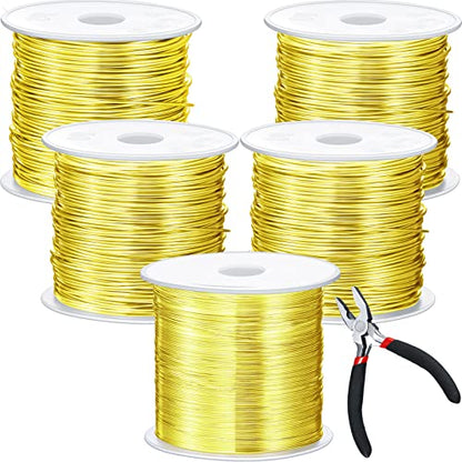 Funrous 5 Rolls Copper Wire 18 20 22 24 26 Gauge with Pliers,Gold - color: Gold
