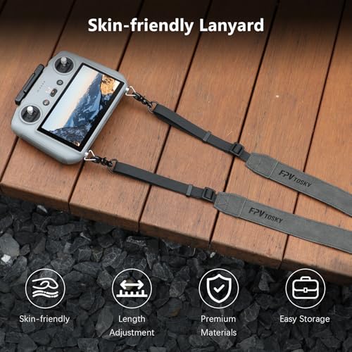 FPVtosky Lanyard for DJI RC 2 & RC & RC Pro 2, RC Neck Strap, Soft Leather Compatible with DJI Remote Controller Accessories - color: Black