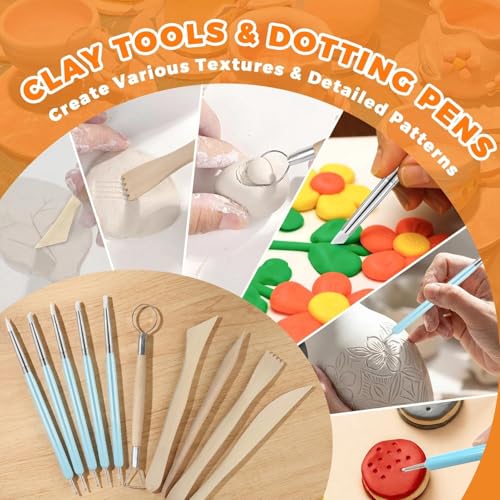41PCS Pottery Kit for Beginners, 4.4LBS Air Dry Clay for Adults, Guide Book