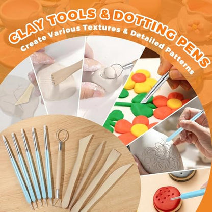 41PCS Pottery Kit for Beginners, 4.4LBS Air Dry Clay for Adults, Guide Book