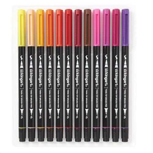 KINGART PRO 445-24 Dual Twin-Tip Brush Pens, Multicolor, 24-Colors