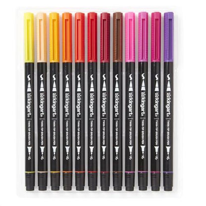 KINGART PRO 445-24 Dual Twin-Tip Brush Pens, Multicolor, 24-Colors