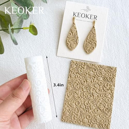 KEOKER Polymer Clay Texture Roller, 3PCS Roller for Making Earrings, Like Texture Sheets, Great with Clay Cutters (3pc Leaf All) - color: 3pc ALL