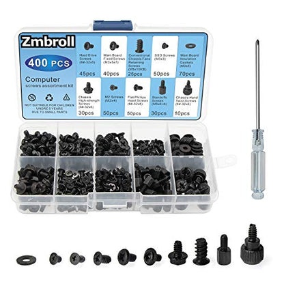 400Pcs Computer Screws Standoffs Kit SSD Screw for Universal Motherboard PC Computer Case Screw Fan CD-ROM with Screwdriver