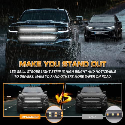 XRIDONSEN 2PCS 30 inch White Grill Strobe Lights 360 LED Truck Lights Strip - color: White