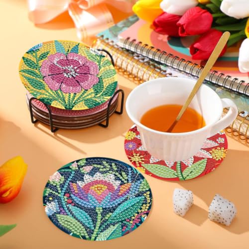 8 Pcs Flower Diamond Art Coasters, Diamond Painting Coasters - color: Flower-4