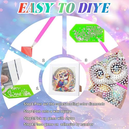 WEMEON Owl Diamond Art Kits for Kids with Frame 7x7 inch - color: Owl