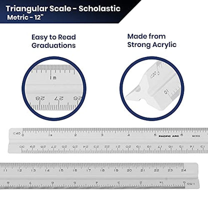 Pacific Arc Metric Economy Scale Ruler, Scaled: 1:20,33 1/3, 40, 50, 80, 100 or .05.03.025.02.0125.01 - color: Economy plain, style: Metric 2