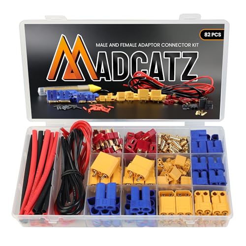 MADCATZ T-Plug EC3 EC5 XT30/60/90 Male & Female Connector Adapters with 14awg Silicone Wire and Heat Shrink Tubing for RC ESC Lipo Battery Motor Accessories (Pack of 82 PCS) - color: 82pcs (T-plug, XT30, XT60, XT90, EC3, EC5)