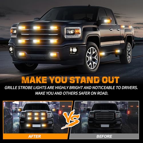XRIDONSEN 8PCS Sync Grill Strobe Lights 32 LED Amber White Emergency Lights - color: Amber/White