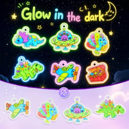 Funtopia 185pcs Shrinking Craft Kit for Kids, Glow in the Dark Keychain Kit - color: Glow in the Dark