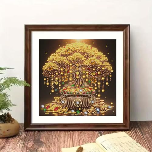 Money Tree Special Shape Diamond Art For Adult,Full Drill Wall Art 12X12in - color: YP112