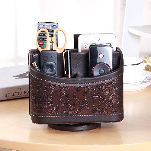PU Leather 360° Rotatable Remote Control Holder,Nightstand TV Remote Caddy - color: 1 Retro