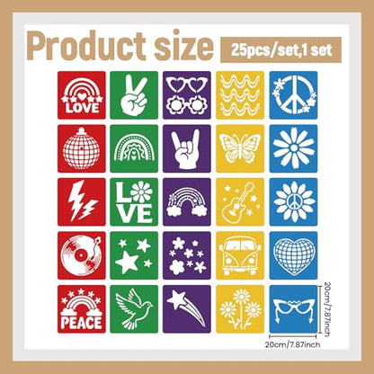 CUTHOLLOW 25 PCS Vintage Peace Painting Shape Stencils Sets - style: 25pcs-Vintage Peace Patterns
