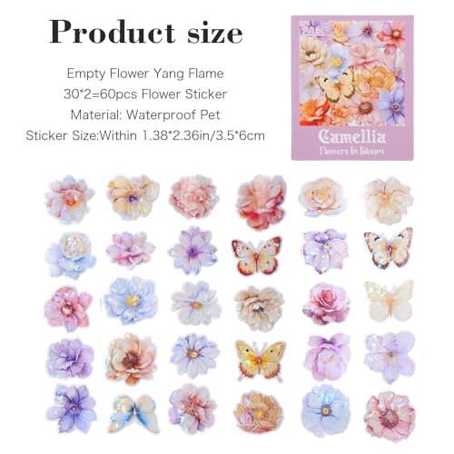 120Pcs Glitter Shiny Flower Stickers for Bullet Journaling Decoupage - color: Empty Flower Yang Flame