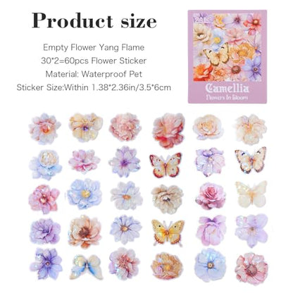 120Pcs Glitter Shiny Flower Stickers for Bullet Journaling Decoupage - color: Empty Flower Yang Flame