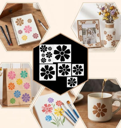 6 Pcs Flower Stencil, Floral Daisy Reusable Paint Art Stencils, 11.8 Inches