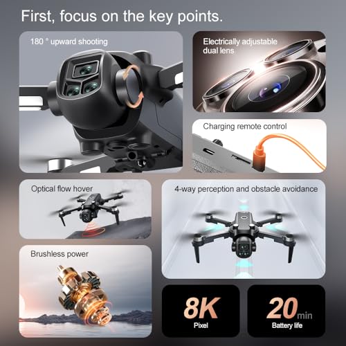 Drones with Camera for Adults, Brushless Motor Large HD Screen Remote Control, Lightweight Under 250g Foldable Professional Drone for Beginner, V156 Max Mini Quadcopter with 2 Batteries & Storage Bag (Black)